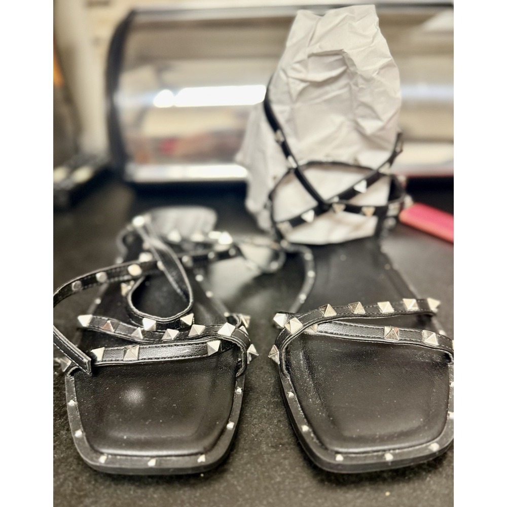 Circus NY Sam Edelman Venus Black Studded Gladiator Sandals Womens 8.5